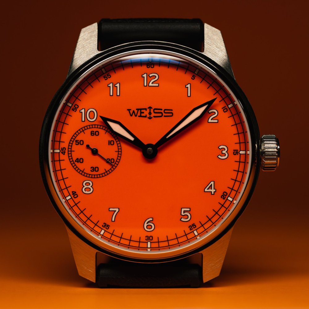 Weiss Watch Company Standard Issue Dive Watch 42mm — Tennessee Tangerine Dial (Cal. 2120)